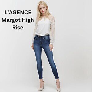 L'AGENCE  Margo High Rise Skinny Vintage Blue Dark Wash Jeans Sz 24 $275 Retail